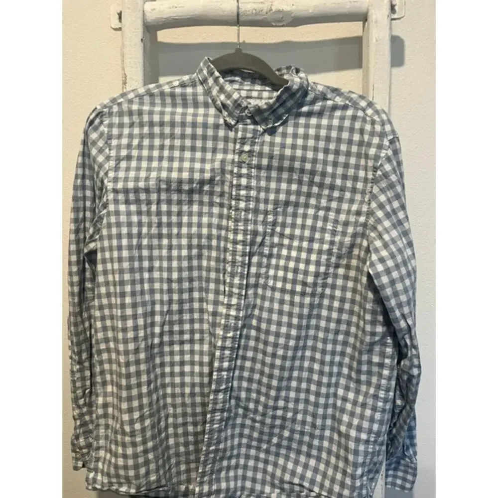 Old Navy Boys Blue White Gingham Button-Up Shirt Size M Long Sleeve Excellent